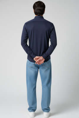 Basic Manşetli Erkek Gömlek Lacivert - Erkek Gömlek