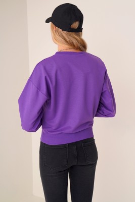 Basic Model Cepli Mor Sweatshirt - Kadın Giyim Modelleri