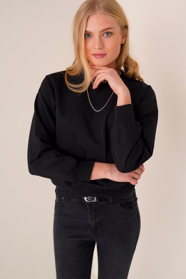 Basic Model Cepli Siyah Sweatshirt 