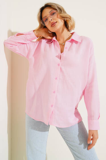 Basic Müslin Gömlek Pembe - Kadın Giyim Modelleri