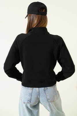 Basic Önü Fermuarlı Kısa Hırka Siyah - Kadın Giyim Modelleri