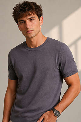 Basic Örme Erkek T-shirt Füme - EKSİ BİR