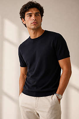 Basic Örme Erkek T-shirt Siyah - EKSİ BİR