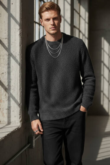 Basic Örme Triko Erkek Kazak Gri - Erkek Kazak