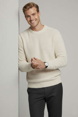 Basic Örme Triko Erkek Kazak Kemik - Erkek Kazak