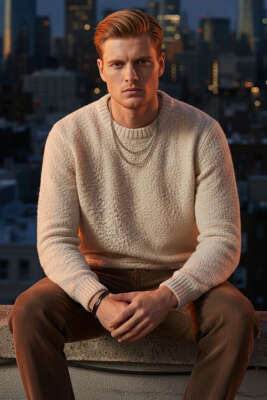 Basic Örme Triko Erkek Kazak Kemik - EKSİ BİR