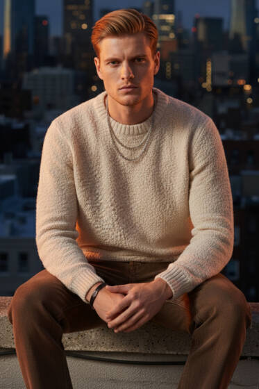 Basic Örme Triko Erkek Kazak Kemik - Erkek Kazak