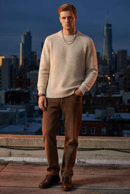 Basic Örme Triko Erkek Kazak Kemik - Erkek Kazak