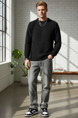 Basic Örme Triko Erkek Kazak Siyah - Erkek Kazak