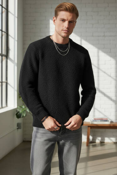 Basic Örme Triko Erkek Kazak Siyah - Erkek Kazak