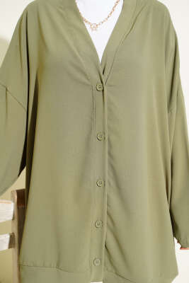 Basic Oversize Düğmeli Hırka Çağla Yeşili - Hırka