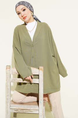 Basic Oversize Düğmeli Hırka Çağla Yeşili - VAV TEKSTİL