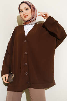Basic Oversize Düğmeli Hırka Kahve - VAV TEKSTİL