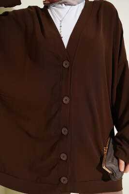 Basic Oversize Düğmeli Hırka Kahve - Hırka