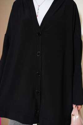 Basic Oversize Düğmeli Hırka Siyah - Hırka
