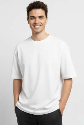 Basic Oversize Erkek T-shirt Beyaz - VAGANZA