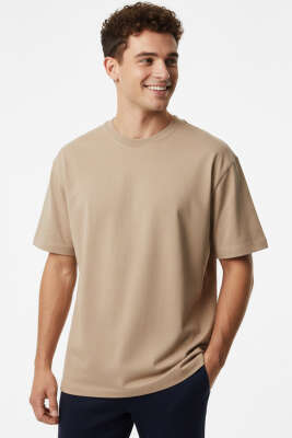 Basic Oversize Erkek T-shirt Camel - Erkek T-shirt