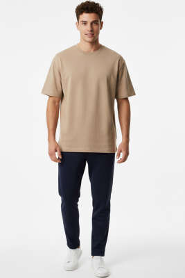 Basic Oversize Erkek T-shirt Camel - Erkek T-shirt