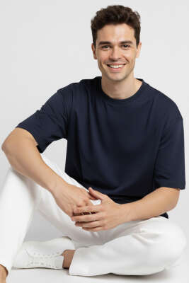 Basic Oversize Erkek T-shirt Lacivert - Erkek T-shirt
