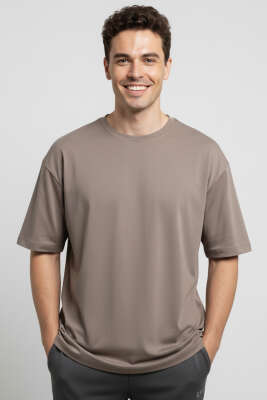 Basic Oversize Erkek T-shirt Vizon 