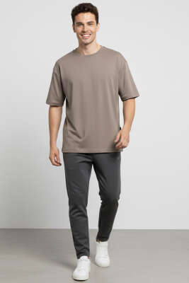 Basic Oversize Erkek T-shirt Vizon - Erkek T-shirt