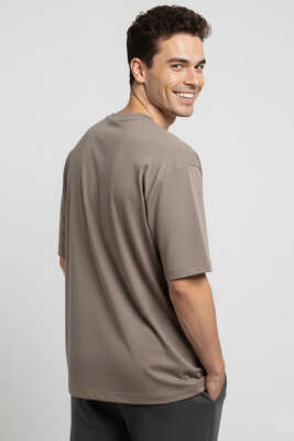 Basic Oversize Erkek T-shirt Vizon - Erkek T-shirt