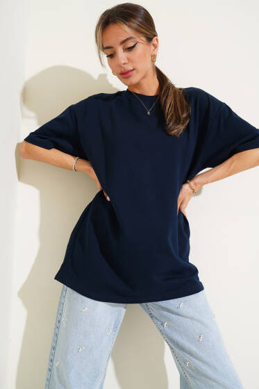 Basic Oversize T-shirt Lacivert - Kadın Giyim Modelleri