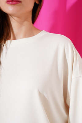 Basic Oversize Kısa Sweatshirt Bej - Kadın Giyim Modelleri