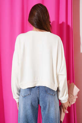 Basic Oversize Kısa Sweatshirt Bej - Kadın Giyim Modelleri