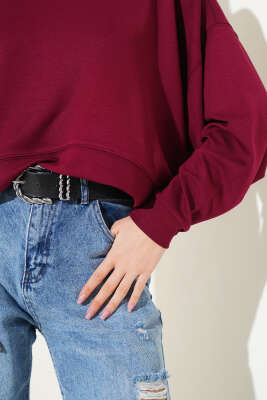 Basic Oversize Kısa Sweatshirt Bordo - Kadın Giyim Modelleri