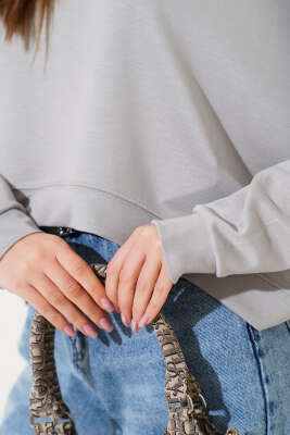 Basic Oversize Kısa Sweatshirt Gri - Kadın Giyim Modelleri