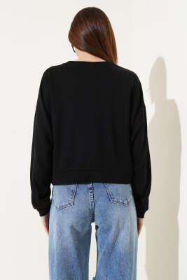 Basic Oversize Kısa Sweatshirt Siyah - Yeni Giyim