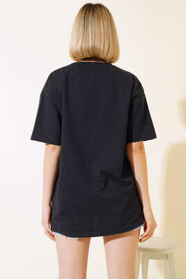 Basic Oversize T-shirt Antrasit - Thumbnail