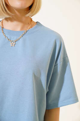 Basic Oversize T-shirt Bebe Mavi - Yeni Giyim