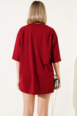 Basıc Oversize T-Shirt Bordo - Kadın Giyim Modelleri