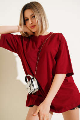 Basıc Oversize T-Shirt Bordo 