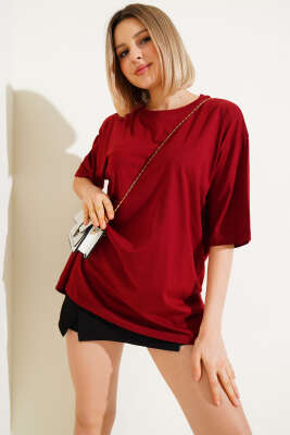 Basıc Oversize T-Shirt Bordo - Kadın Giyim Modelleri