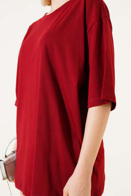 Basıc Oversize T-Shirt Bordo - Kadın Giyim Modelleri