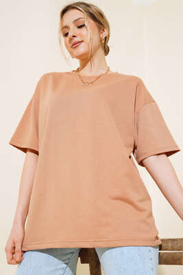 Basic Oversize T-shirt Camel - Thumbnail