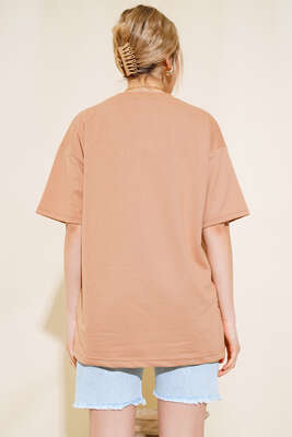 Basic Oversize T-shirt Camel - Thumbnail