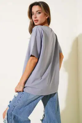 Basic Oversize T-shirt Gümüş - Kadın Giyim Modelleri