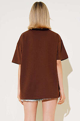 Basic Oversize T-shirt Kahve - Kadın Giyim Modelleri