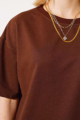 Basic Oversize T-shirt Kahve - Kadın Giyim Modelleri