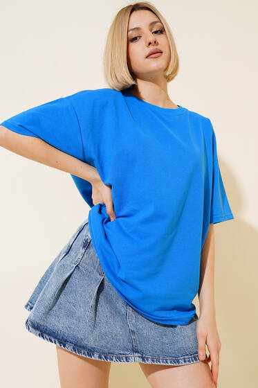 Basic Oversize T-shirt Mavi - Kadın Giyim Modelleri