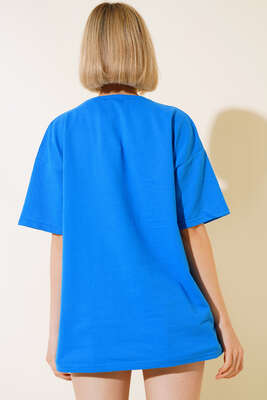 Basic Oversize T-shirt Mavi - Thumbnail