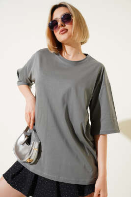 Basıc Oversize T-Shirt Nefti - Kadın Giyim Modelleri