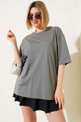 Basıc Oversize T-Shirt Nefti - Kadın Giyim Modelleri