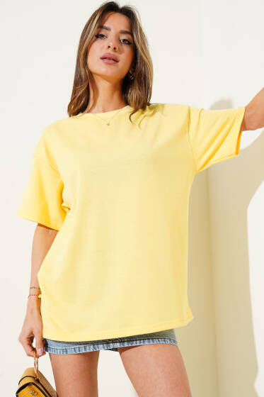 Basic Oversize T-shirt Sarı - Kadın Giyim Modelleri