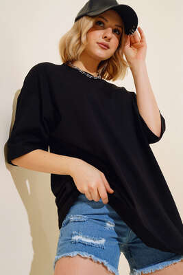 Basıc Oversize T-Shirt Siyah - Thumbnail