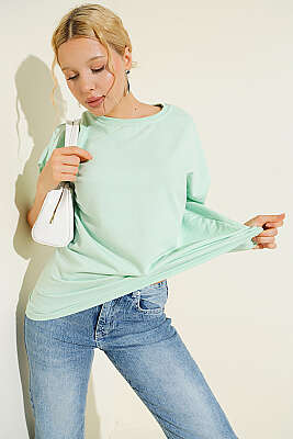 Basic Oversize T-shirt Su Yeşili 